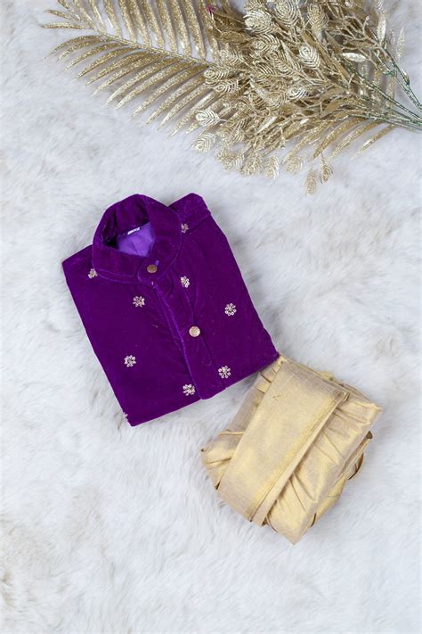 Purple Velvet Kurta Dhoti Set – Dhoti Kurta for Baby Boys – Baby&Me
