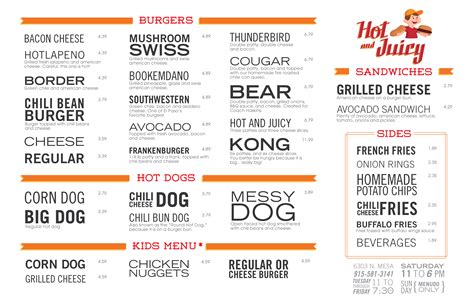 Carta del restaurante Hot and Juicy, El Paso