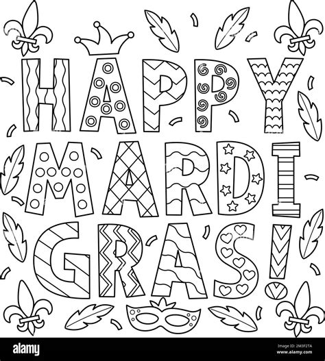 Happy Mardi Gras Coloring Page for Kids Stock Vector Image & Art - Alamy