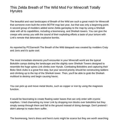 This Zelda Breath of the Wild Mod For Minecraft Completely Hyrulesvldzs ...