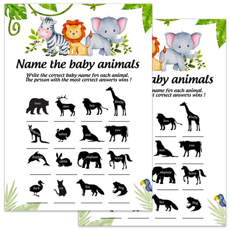 Baby Shower Game Baby Animal Names Free Printable Baby Shower Gift