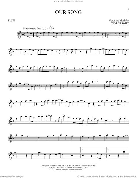 Our Song sheet music for flute solo (PDF-interactive)