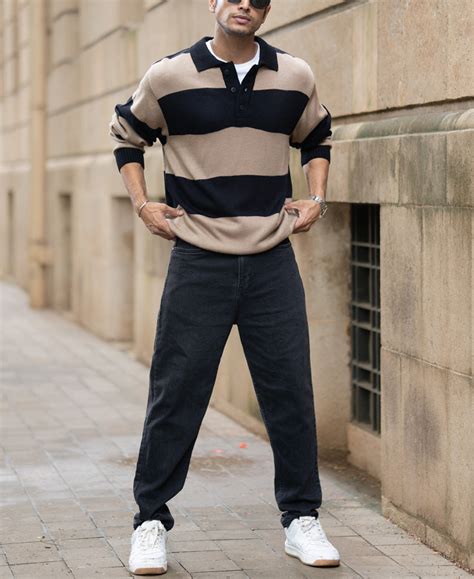 Beige And Black Striped Polo T-Shirt – Powerlook