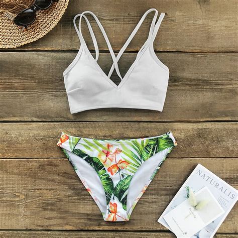 Lace Up Leaf Print Low-waist Bikini Set I Swimwear | The Beach Company