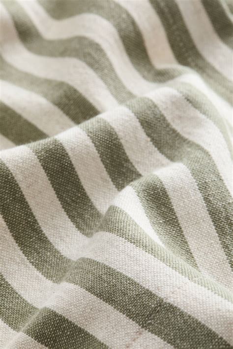 Linen-blend tablecloth - Khaki green/Striped - Home All | H&M IN