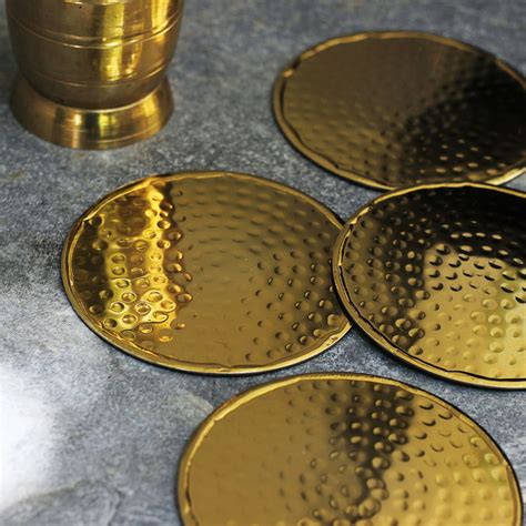 Hammered Gold Round Coasters - Set of 4 – Mora Taara