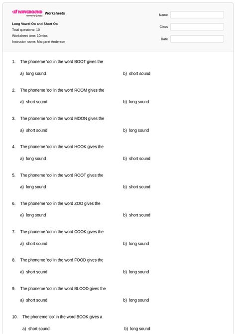 50+ Short Oo Sound worksheets for Class 3 on Wayground | Free & Printable