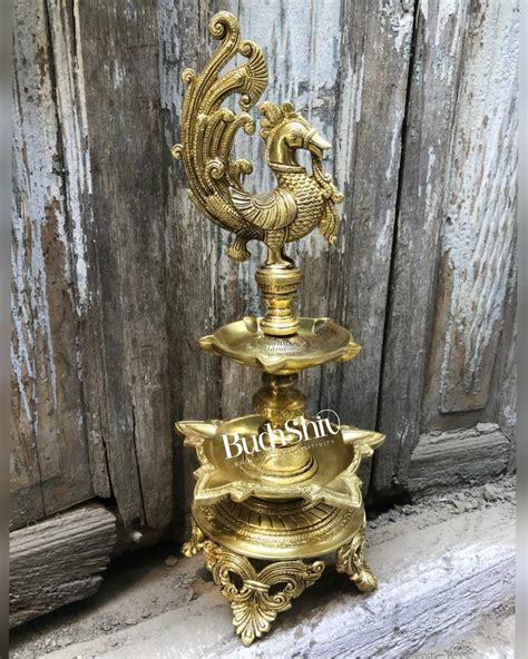 Buy peacock brass lamp superfine 16 inch - Budhshiv.com