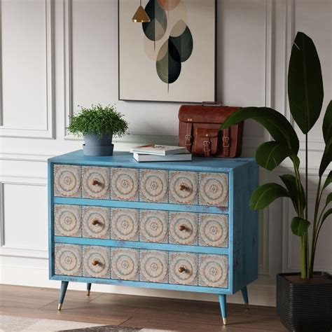 Buy Ketko Solid Wood Chest of Drawer in Blue Distress Finish ...