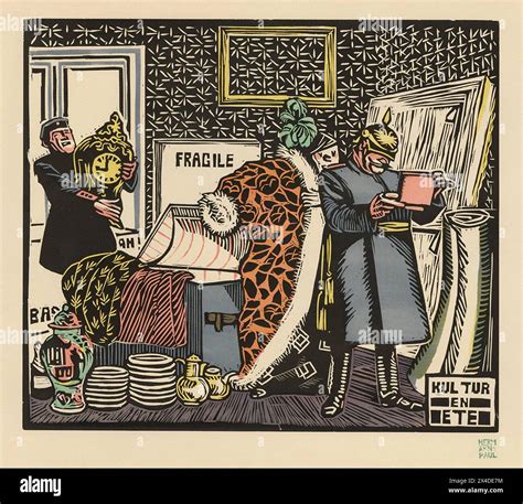 Vintage world War One Art colour woodcut by Hermann-Paul, from series ...