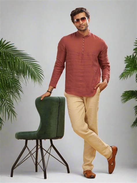 Red Pure Linen Full Sleeve Shirt Kurta – Linen Trail