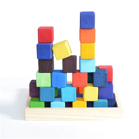 Chitrani Mosaic Square of 36 Wooden Cube Blocks with Storage Tray ...