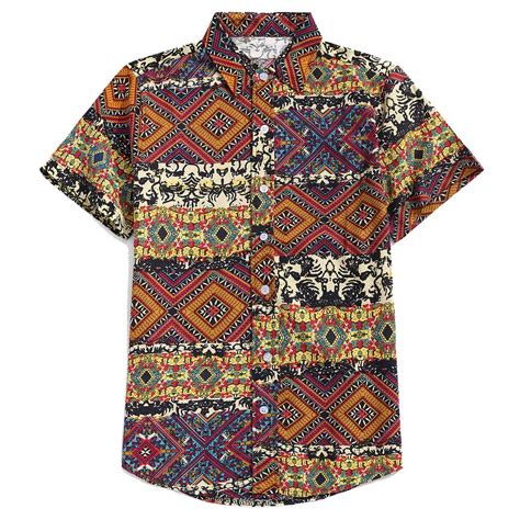 Buy ZAFUL Men's Casual Ethnic Tribal Geometric Floral Paisley Print ...