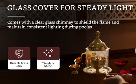 Buy AROU NEST Brass Glass Akhand Deep Diya 7 Inch - Oil Lamp with Cover ...