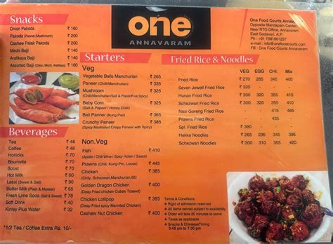 Menu at One Food Courts Annavaram Best Restaurants In Annavaram, Annavaram