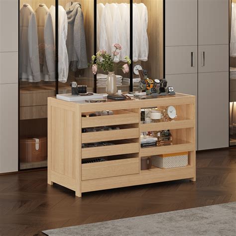 Latitude Run® Elegant Walk-In Closet Island With Glass Top Display And ...
