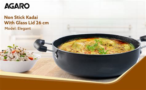 AGARO Elegant Non Stick Kadai with Glass Lid, 3.5L Capacity, 26 cm ...