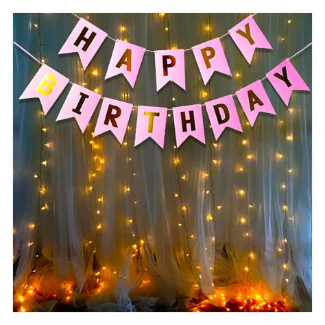 Party Propz Pink Happy Birthday Banner With Led Light Decoration Items ...