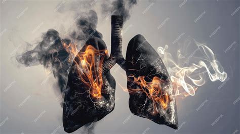 Conceptual representation of human lungs on fire and emitting smoke ...