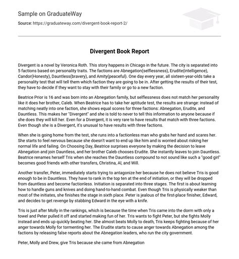 ⇉Divergent Book Report Essay Example | GraduateWay