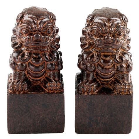 Buy SUNYIK Chinese Guardian Lions Statue Wood Carved Figurine Decor ...