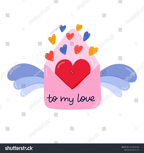 Cute Envelope Wings Big Heart Inside Stock Vector (Royalty Free ...