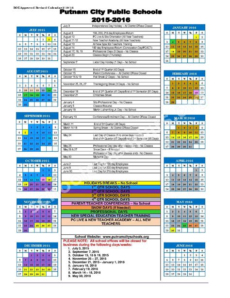 Putnam City Calendar - Preschool Calendar Printable