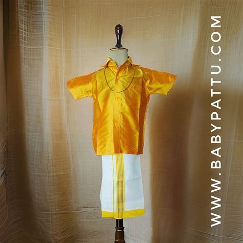Yellow and White Baby Boy Dhoti Set – babypattustudio