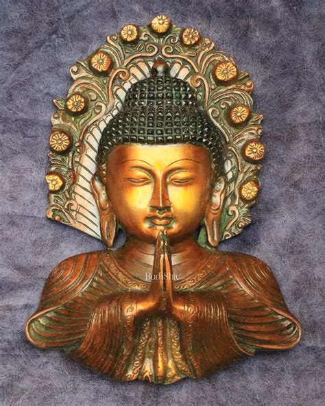 Buy Pure Brass Big Buddha Face Namaste Wall Hanging – Vintage Dual-Tone ...