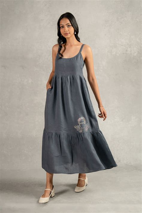 Florence Linen Strap Dress - Charcoal Grey