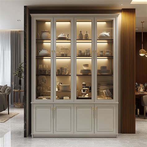 Crockery Unit Design with Classic Glass Doors and Built-in Lighting ...