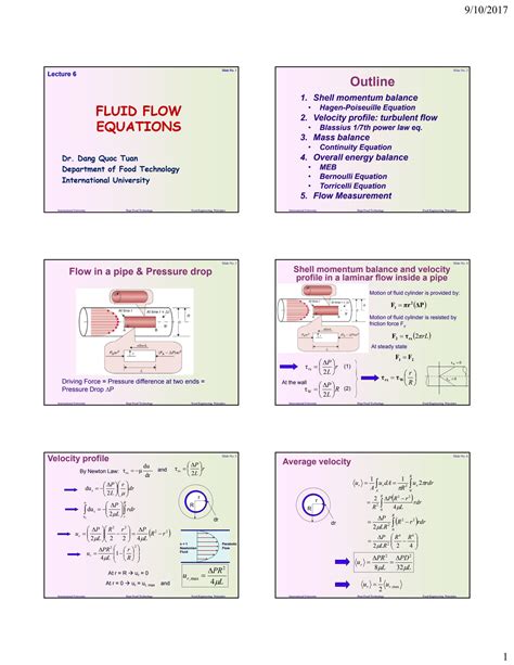 SOLUTION: Lec6 Food Engineering Fluid flow equations - Studypool