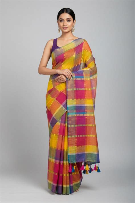 Rainbow Checks Mul Cotton Sarees | Vibrant & Everyday | Arunique Fashions
