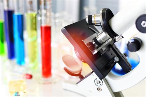 Microscope in modern lab for scientist research science or medical ...