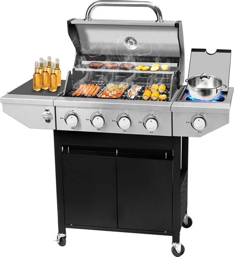 Unovivy 4-Burner Propane Gas BBQ Grill with Side Burner & Porcelain ...