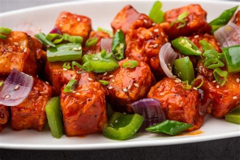 Chilli paneer dry is made using cottage cheese, indo chinese food ...