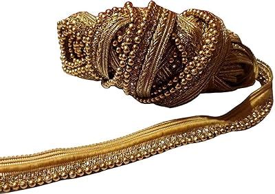 HareKrishnaIndianStore Gold Motif Work Border by 9 Yard -Glass Beads ...