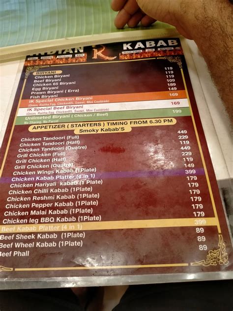 Menu at INDIAN KABAB, Chennai, 7 6th Street