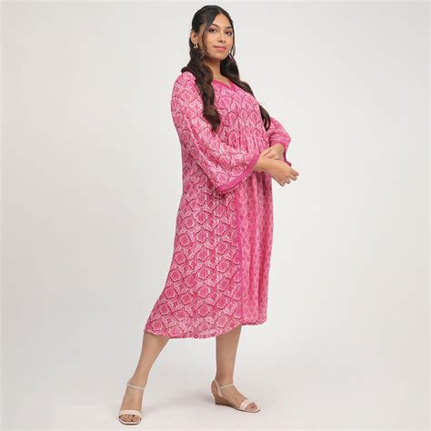 Plus Size Magenta Mix Print Ethnic Dress by CALAE | Sizes Available L ...