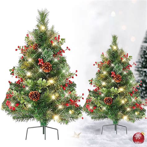 Christmas Holiday Planter Filler, Battery Operated Pre-Lit Artificial ...