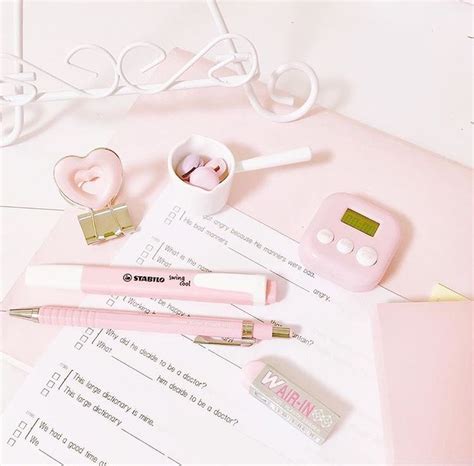 pink school supplies aesthetic