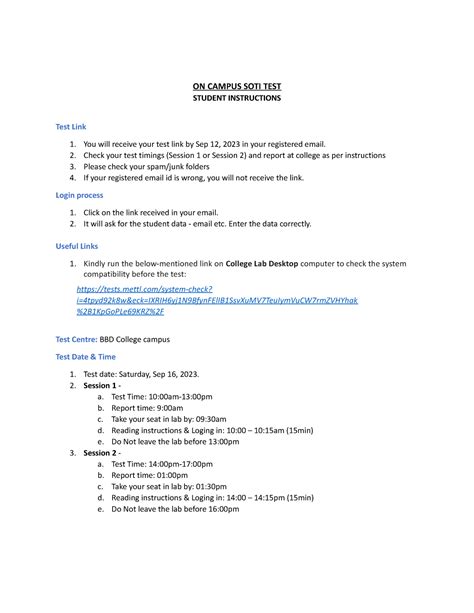 Student Instructions - 16 Sep - ON CAMPUS SOTI TEST STUDENT ...