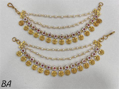 Premium Matt with Kempu Stones Ear Chains – Nakshatra Jewels