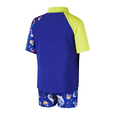 Childrens/Kids Digital Print ShortSleeved Rash Guard Set (Blue/Yellow ...