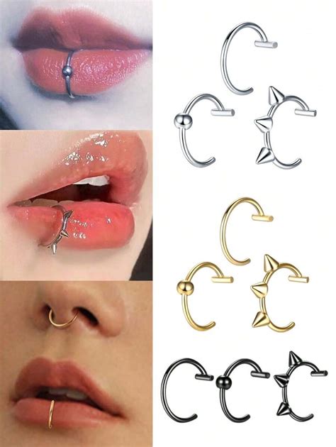 3pcs/9pcs Stainless Steel Fake Nose Ring Hoop Septum Rings C Clip Lip ...