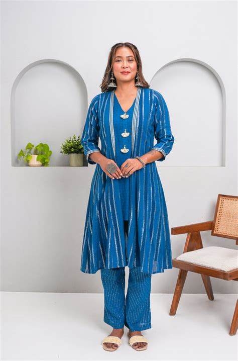 RANGAT- Cobalt Blue Kurta with Pant and Jacket - Ishnya