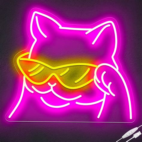 Cool Cat Neon Sign for Wall Decor, Smiling Cat with Glasses LED Neon ...