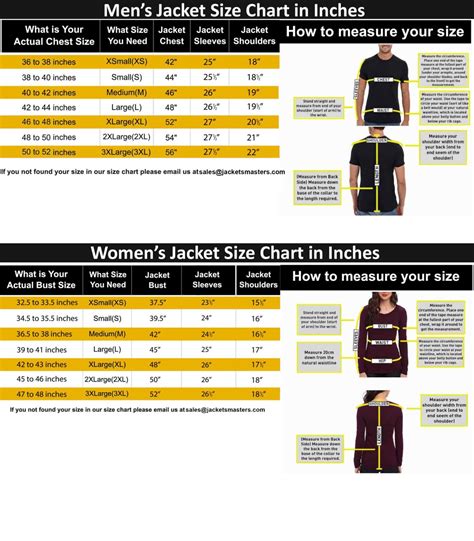 Size Chart - Jackets Masters