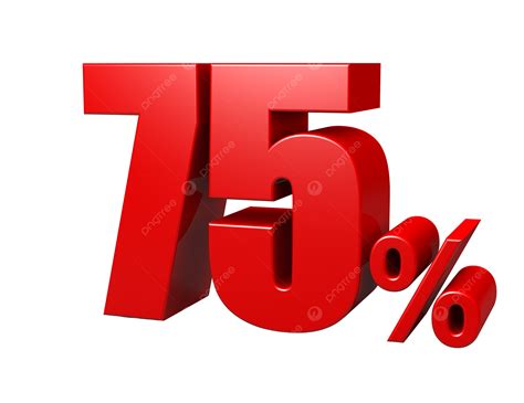 75 Percent Text Threedimensional, Render, On White, Rate PNG ...