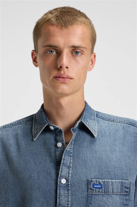 HUGO - Oversized-fit shirt in blue denim - Blue